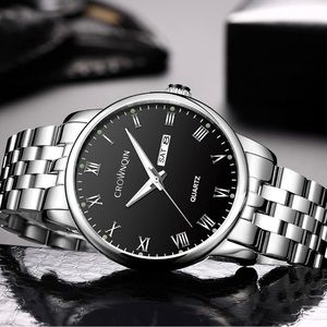 Men’s Stainless Steel Watch CROWNQIN Waterproof Quartz Watch